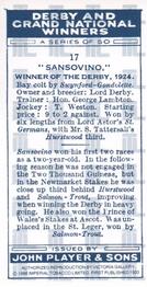 1988 Imperial Tobacco Derby and Grand National Winners #17 Sansovino Back